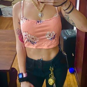 Floral pink peach crop top small Charlotte Russe spaghetti strap